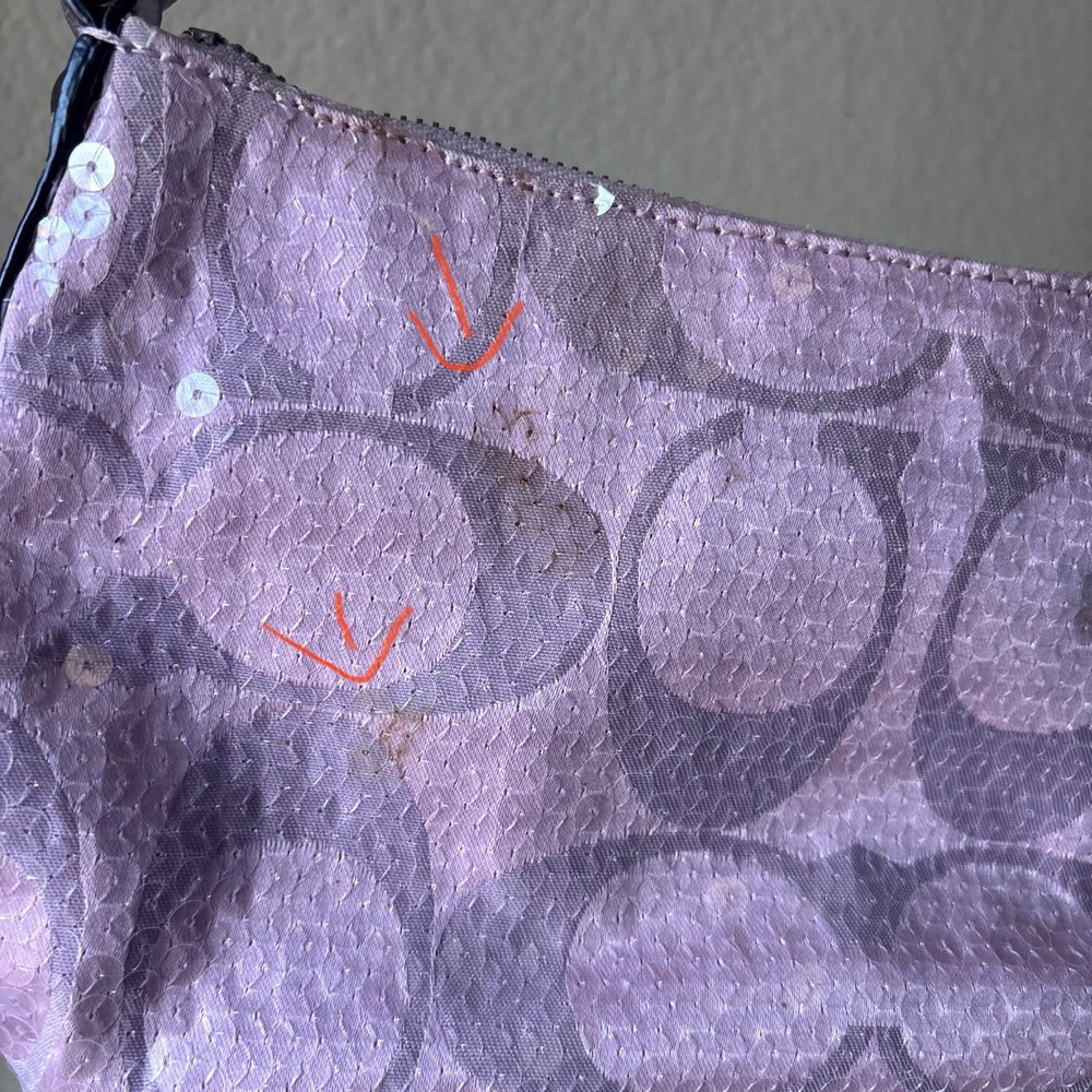 Vtg COACH Poppy Pink Purple Sequin Signature C Shoulder Bag Mcbling Y2K - Picture 3 of 14